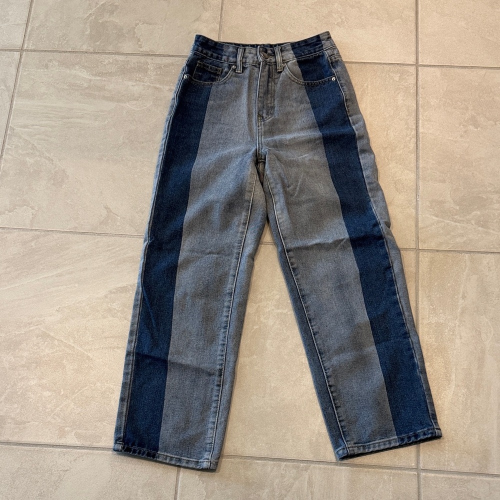 Women’s Two-Tone Wide Leg Jeans - Blue Colorblock